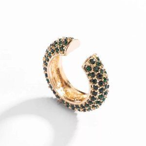Anthropologie Gold Hoop Earring with Green Stones